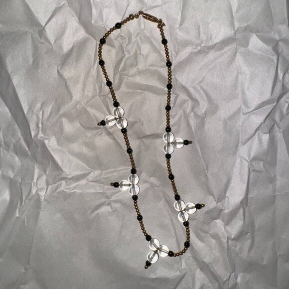 15" Black and Clear Beaded Necklace with Gold-tone Accents - Picture 1 of 8